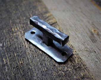 Forged Square Tee Knob with Back Plate - Hand Forged Rustic Cabinet and Drawer Knobs - Brushed - Individual