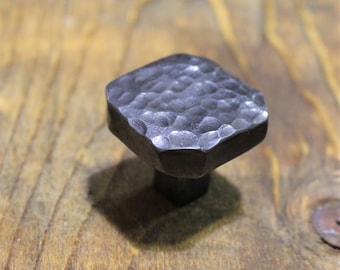 Octagon Stippled Knob - Hand Forged Rustic Cabinet and Drawer Knobs - 1 1/4" wide - Brushed - Individual