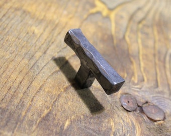 Forged Square Tee Knob - Hand Forged Rustic Cabinet and Drawer Knobs - Brushed - Individual