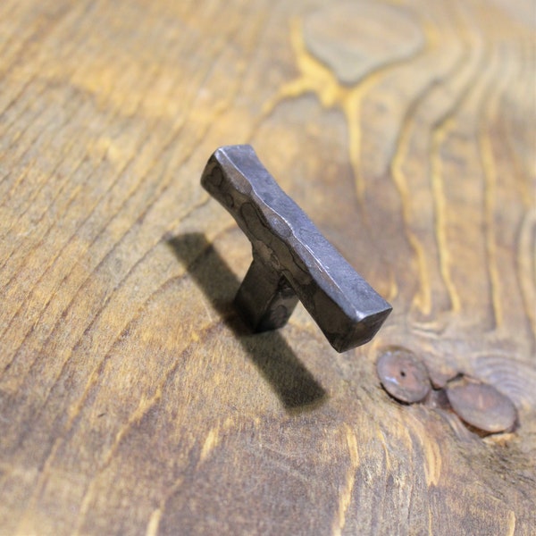 Forged Square Tee Knob - Hand Forged Rustic Cabinet and Drawer Knobs - Brushed - Individual