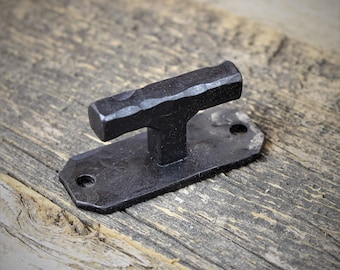 Forged Backplate Tee Knob - Hand Forged Rustic Cabinet and Drawer Knobs - Individual