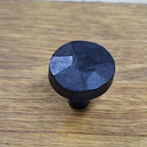 Round Hammered Knob - Hand Forged Rustic Cabinet and Drawer Knobs - 1 1/4" wide - Individual