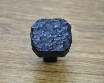 Octagon Stippled Knob - Hand Forged Rustic Cabinet and Drawer Knobs - 1 1/4&quot; wide - Individual