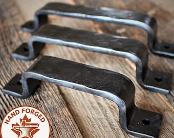 Rustic Hammered Hand Forged Barn Door Style Handle - 1" Wide Handle - Individual