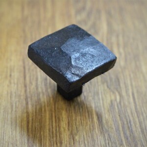 Square Hammered Knob - Hand Forged Rustic Cabinet and Drawer Knobs - 1 1/4" - Individual image 2