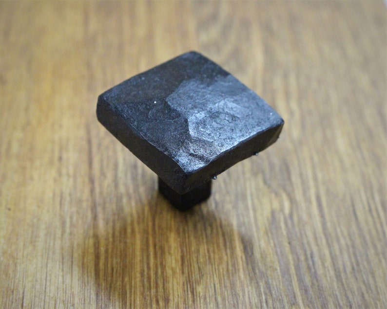 Square Hammered Knob - Hand Forged Rustic Cabinet and Drawer Knobs - 1 1/4" - Individual image 2