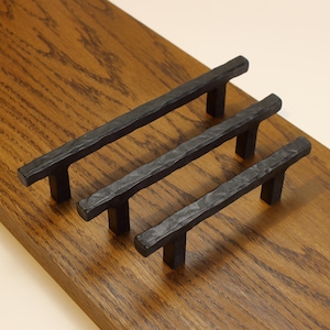 Hand Forged Hammered Square Stem Drawer Handle - Blackened - Individual