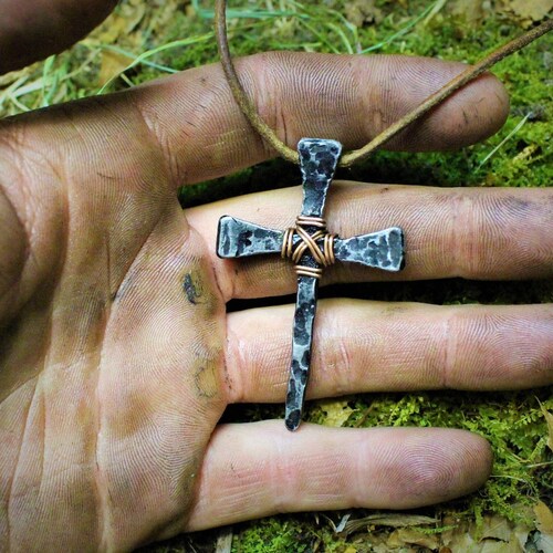 Horseshoe Nail Cross Necklace Etsy