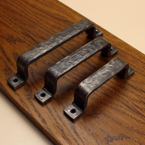 Hand Forged Hammered Barn Door Style Handle - 3/4" Wide Handle - Brushed - Individual