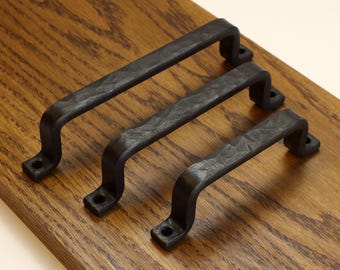 Hand Forged Hammered Barn Door Style Handle - 1/2" Wide - Blackened - Individual
