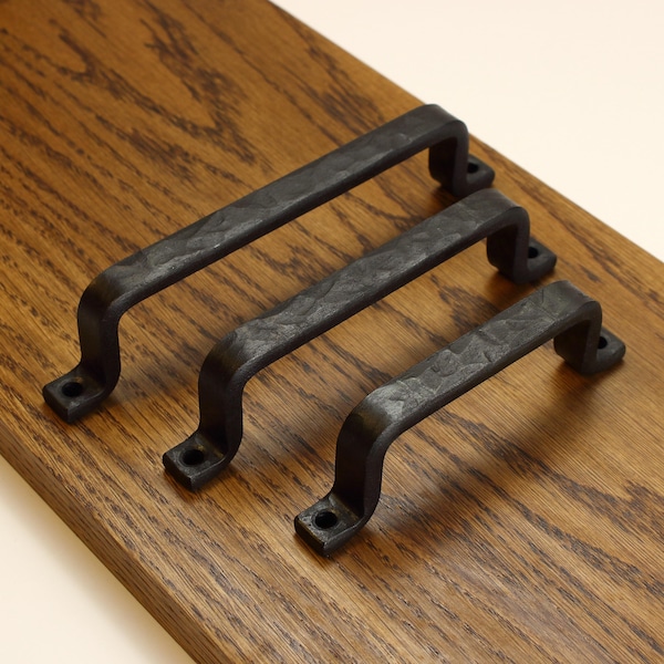 Hand Forged Hammered Barn Door Style Handle - 1/2" Wide - Blackened - Individual