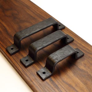 Hand Forged Hammered Barn Door Style Handle - 1" Wide Handle - Blackened - Individual