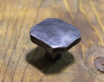 Octagon Hammered Knob - Hand Forged Rustic Cabinet and Drawer Knobs - 1 1/4" wide - Brushed - Individual