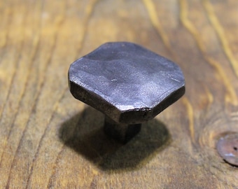 Octagon Hammered Knob - Hand Forged Rustic Cabinet and Drawer Knobs - 1 1/4&quot; wide - Brushed - Individual