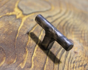 Forged Round Tee Knob - Hand Forged Rustic Cabinet and Drawer Knobs - Brushed - Individual