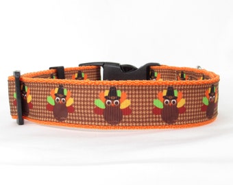 Brown Fall Leaves Dog Collar 1 inch or 1.5 inch wide Thanksgiving