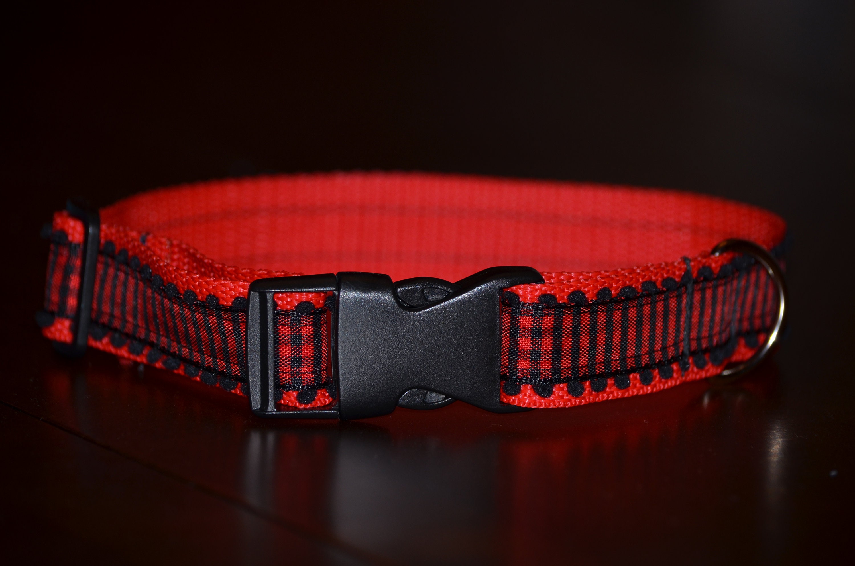 Checkered Dog Collar Red and Black Standard Collar Durable Etsy