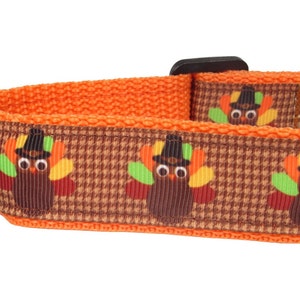 Adorable Turkey Dog Collar, Checkered, Fall, Seasonal, Thanksgiving, 1 inch wide,  Orange and Brown, Adjustable, Standard Collar