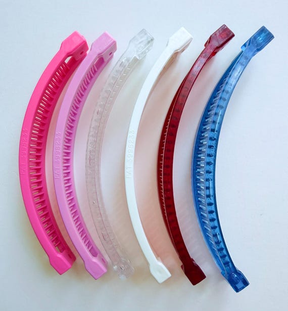 Retro 80s Banana Clips: Small 5-Inch, Assorted Colors, 6-Pack curved ponytail holder