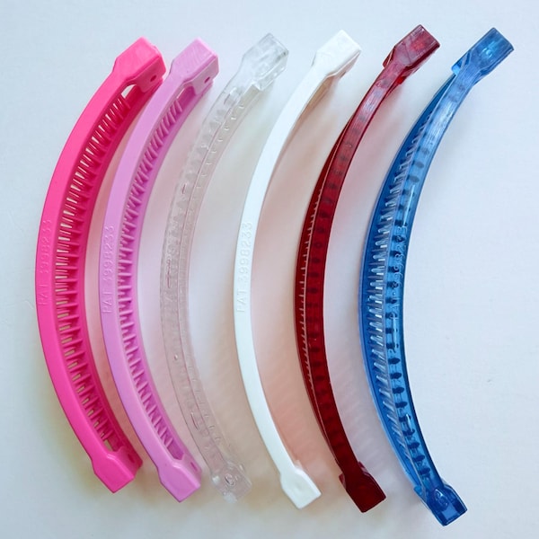 Retro 80s Banana Clips: Small 5-Inch, Assorted Colors, 6-Pack curved ponytail holder