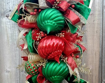 Christmas swag free shipping red and green Christmas holiday front door