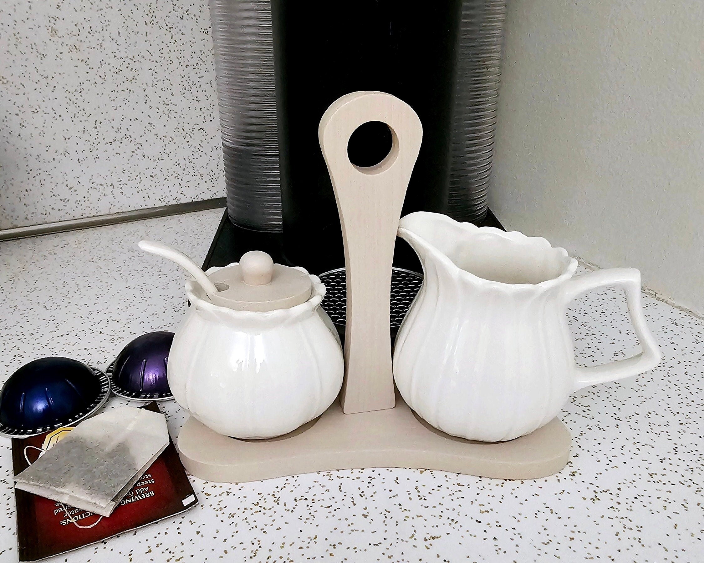 White Porcelain Sugar and Creamer Set With Bamboo Tray - Etsy