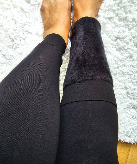 Leggings negros gruesos y cómodos con forro polar para mujer