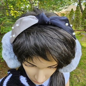 Foldable Stylish Faux Fur Earmuffs With Pearl Accent Bow Knot, Fluffy Cute Ear Warmers For Her, Winter Accessories, Gift For Girlfriends