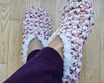 Chaussettes en fausse fourrure doublées de sherpa : chaussures de détente confortables et antidérapantes pour femmes (Taille 9-11)