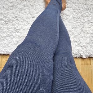 Leggings casuales de mezclilla con forro polar ultra suave para mujer, leggings de moda con banda de rayas cómodas, leggings deportivos, leggings de uso diario para mujer