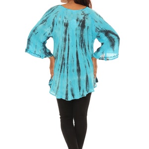 Women's Tie Dye Tunic Top with Embroidery Neckline, Boho Tunic Top With Rhinestone Accent, Plus Size Tunic Top, Spring Summer Tops For Women zdjęcie 7