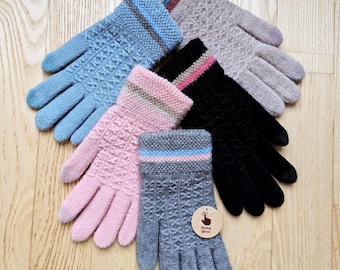Bequeme Strick-Touch-Screen-Handschuhe für Damen: Strukturierte warme Winter-Texting-Handschuhe