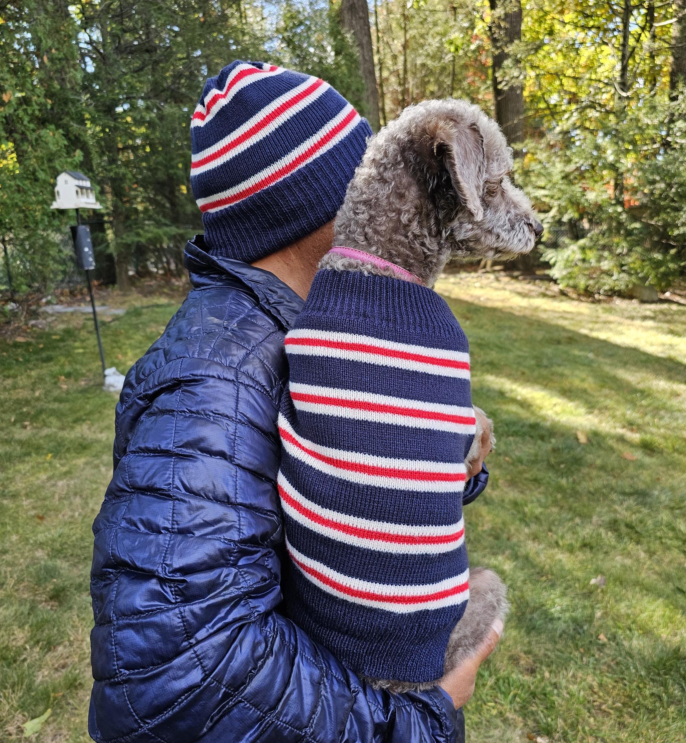 Doggy Sweater with Matching Owners Hat Set, Stripe Or Cable Pattern Pet Sweater And Matching Parent Hat, Dogs Lover Gift, Pets Holiday Gift