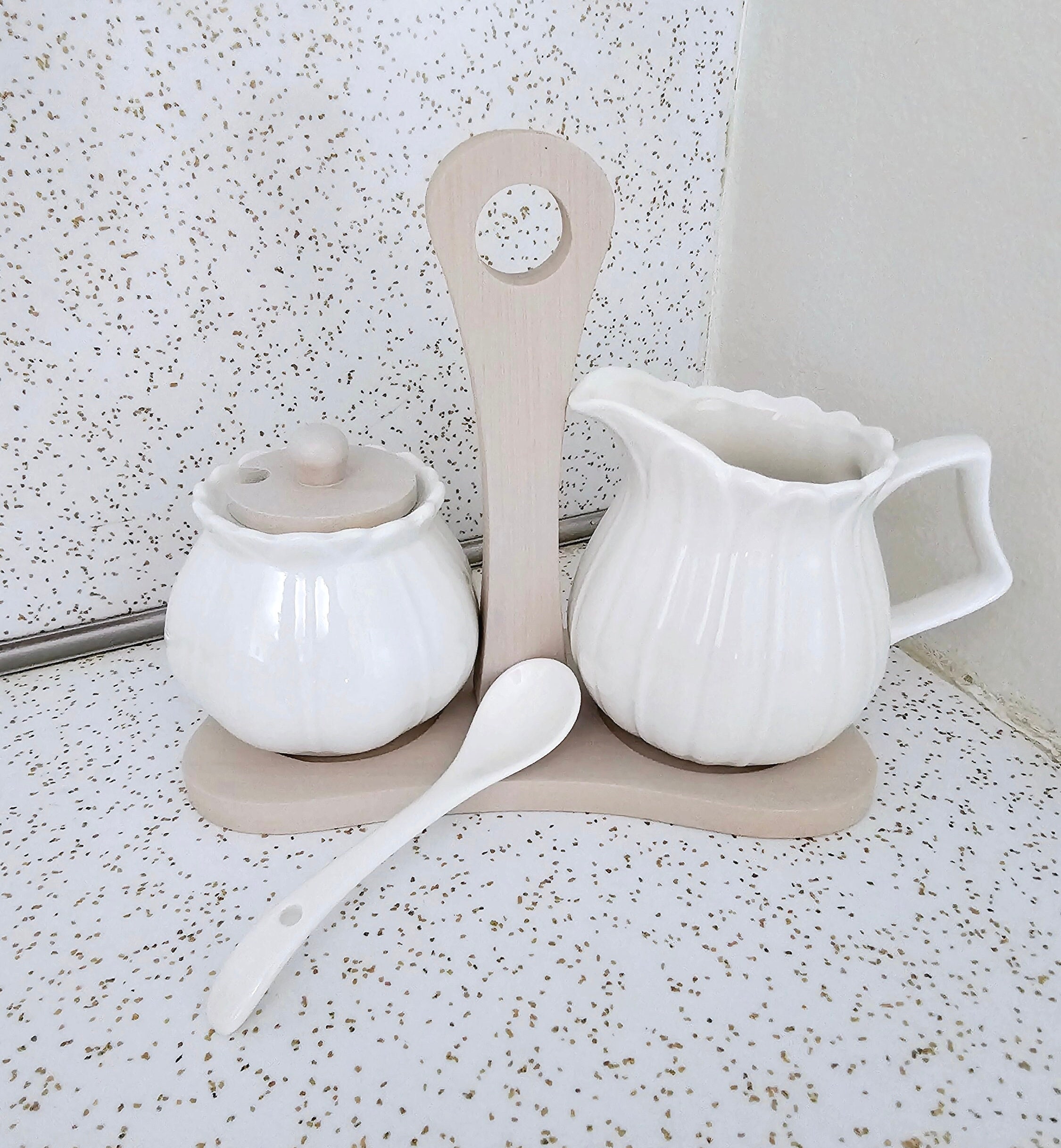 White Porcelain Sugar and Creamer Set With Bamboo Tray - Etsy