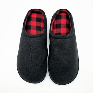 Men&#39;s Fleece Comfy House Slippers: Plaid or Solid, Hard Sole, Cozy Lounge Shoes