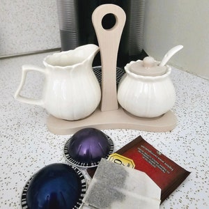 White Porcelain Sugar and Creamer Set With Bamboo Tray - Etsy