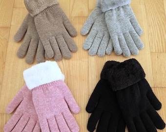 Weiche Sherpa Kunstpelz gefütterte Winterhandschuhe: Warme Wollmischung, bequeme Strickhandschuhe