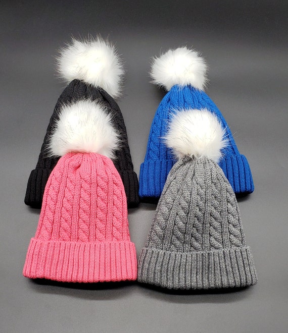 Women’s Dark Blue Winter Ribbed Beanie Hat Chunky Cable Knit Pompom Warm Winter Slouchy Hat With Pom Pom - Chunky Knit Oversized  main image 4
