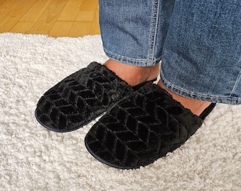Men&#39;s Comfy House Slippers, Closed-Toe Faux Fur Sherpa Lined Indoor Slippers, Cozy Hard Sole Lounge Slippers, Gift For Dad, Gift For Men