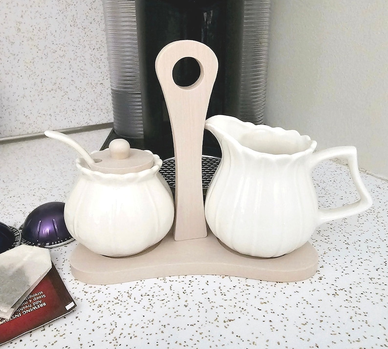 White Porcelain Sugar and Creamer Set With Bamboo Tray - Etsy