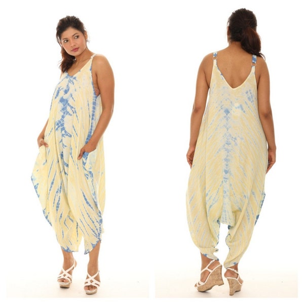 Combinaison sarouel bohème chic et tie-dye pour femme, barboteuse pour femme, robe sarouel, tenue de plage, combinaison d'été grande taille, S/M-L/XL et TAILLES PLUS