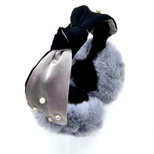 Faux Fur Earmuffs: Foldable Winter Ear Warmers with Pearl Bow, Stylish Ear Covers