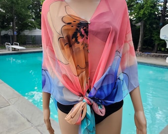 Floral Chiffon Kimono Duster: 7-Way Beach Cover-Up, leichter Poncho