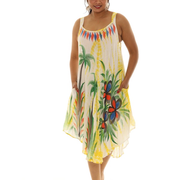 Women's Tie Dye Floral Print Casual Sleeveless Sundress, Boho Chic Trendy Ombre Midi Summer Dress, Beach Resort Wear, ONE Size-ONE Size PLUS