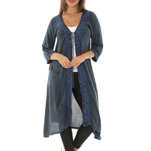 Women&#39;s Boho Kimono Duster, Sequin-Accent Embroidered Stylish Long Duster, Open Kimono Cardigan, Plus Size Kimono Cover Up, Gift For Her