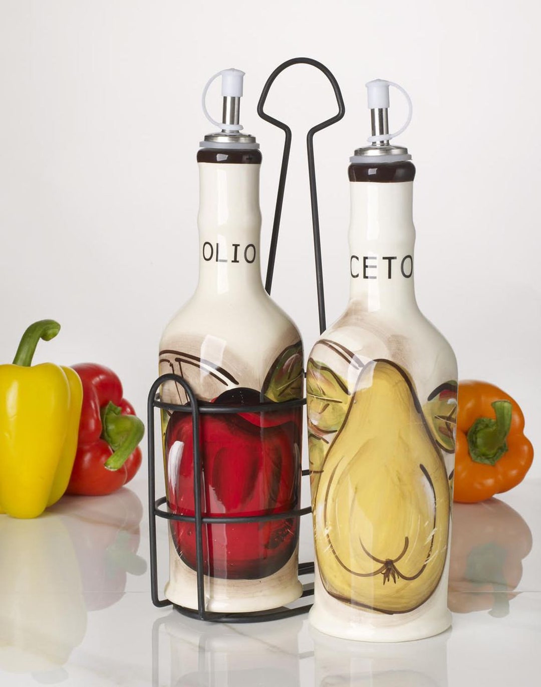 Ceramic Oil and Vinegar Cruet Set With Caddy Dispenser for Etsy