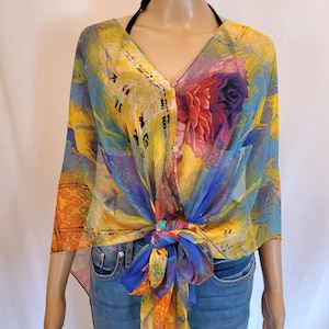 Versatile Floral 7 Way Sheer Poncho For Women, Kimono Duster, Stylish Top, Women&#39;s Summer Shawl, Sheer Boho Wrap, Beach Cover Up