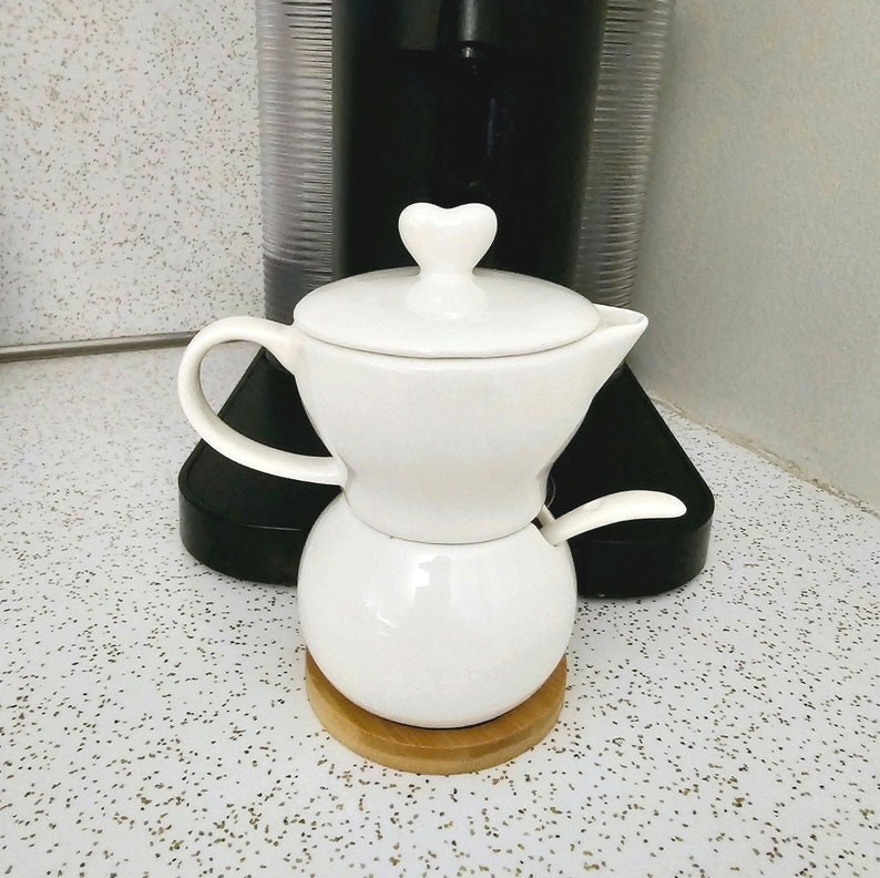White Porcelain Creamer and Sugar Holder With Spoon, Tea Serving Set on ...