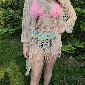 Häkel-Vertuschung für Frauen, Boho-Sommer-Poncho-Oberteil mit Pailletten, Strand-Vertuschung, Kleid-Vertuschung, Badeanzug-Vertuschung, niedliche Strandkleidung, ihr Geschenk