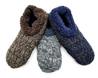 Men's Faux Fur Lined Slipper Socks: Non-slip Knit House Shoes